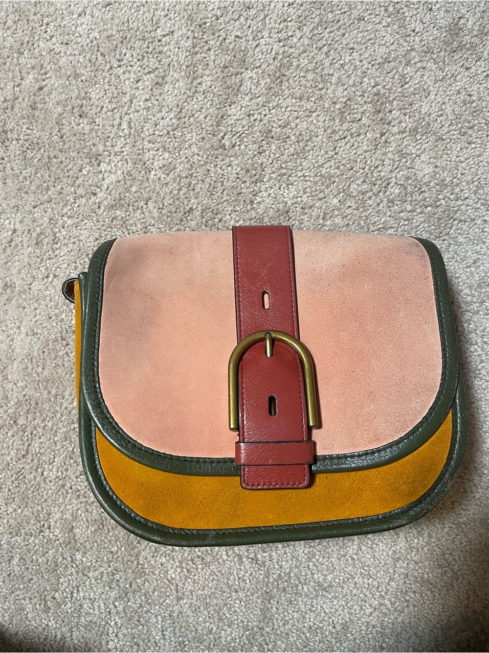 Fossil Suede Multi-Color Crossbody Bag - Pink, Mustard & Green